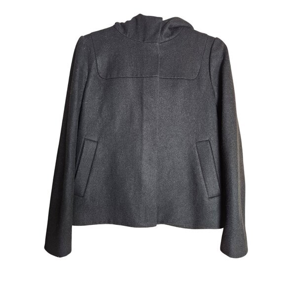 J Crew Women Sz 4 Melton Wool Hooded Full Zip Short Coat Black Long Sleeve B4906 - Picture 1 of 6